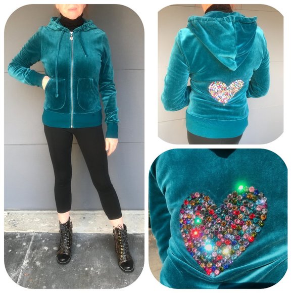 Juicy Couture Jackets & Blazers - Juicy Couture velour crystal embelished hoodie